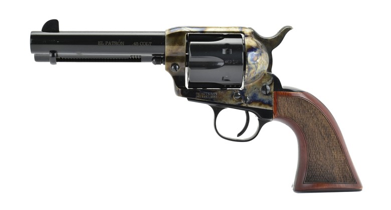El Patron 45 Colt single action revolver with case colored frame and checkered walnut grips, right side view