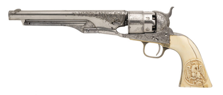 Fantastic New York Engraved Colt 1860 Army W/ Carved Mexican Eagle Ivory Grips