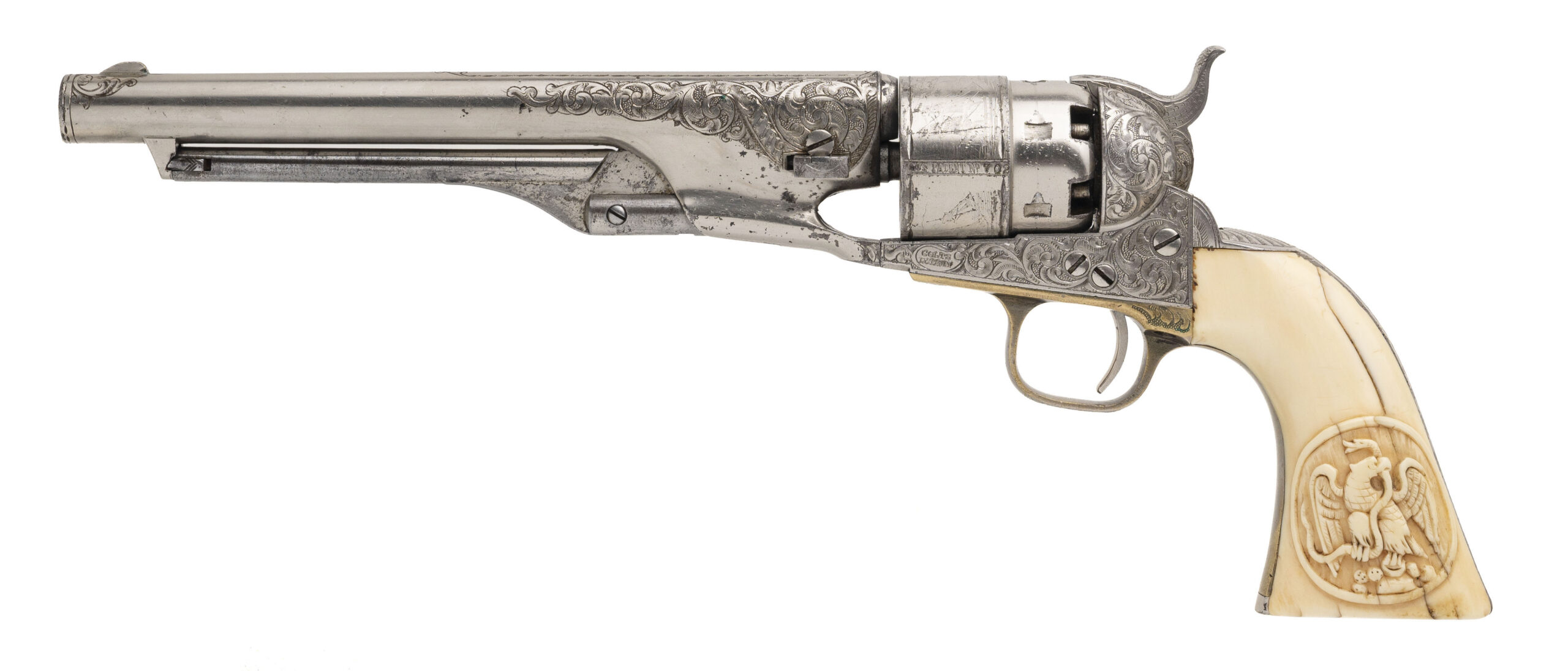 Fantastic New York Engraved Colt 1860 Army W/ Carved Mexican Eagle Ivory Grips (61199)